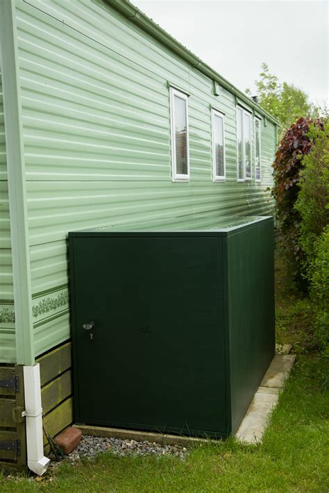 static caravan outside storage boxes